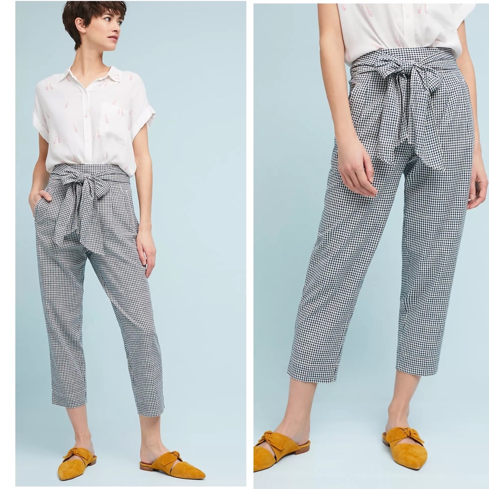 Anthropologie Cartonnier Tie Waist Gingham Trousers Size 2